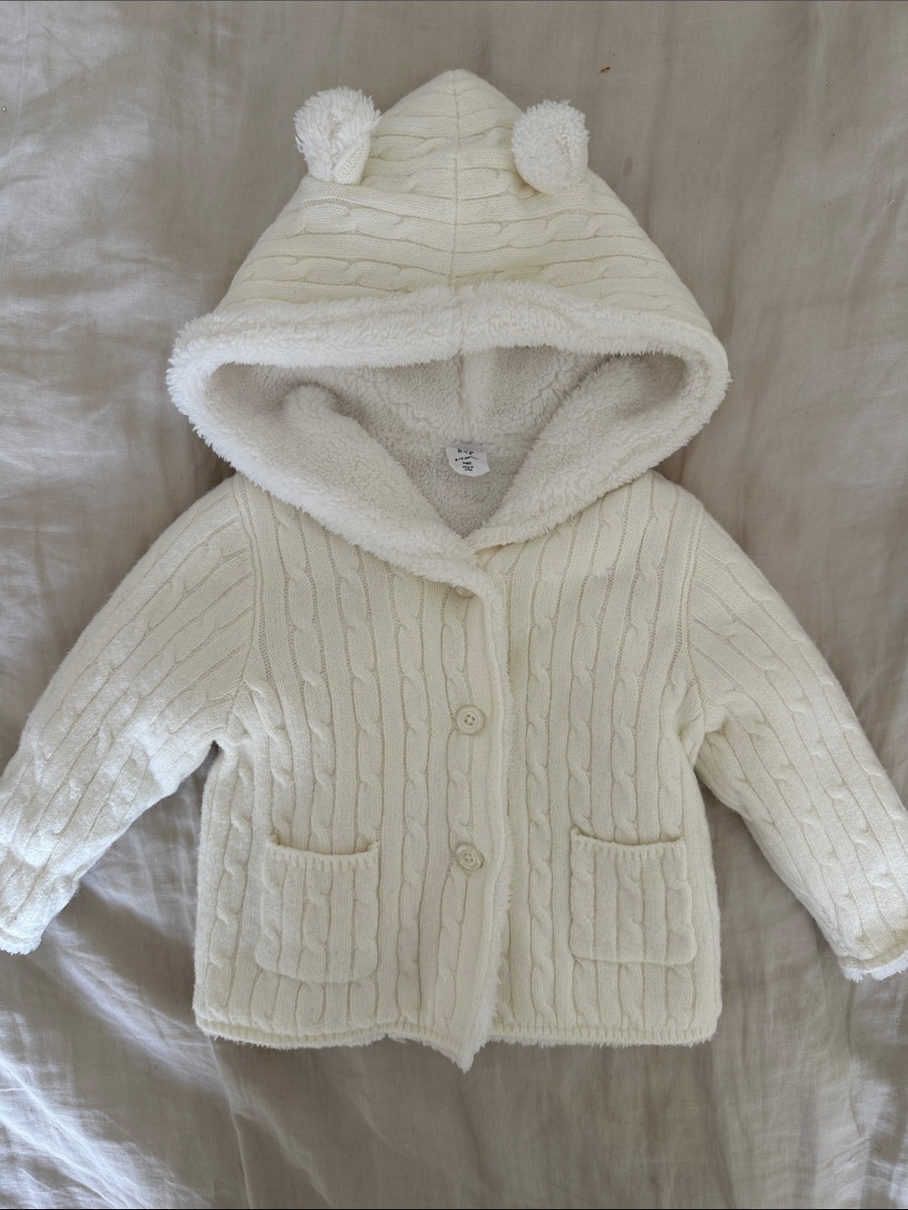 GAP Cream Cable-Knit Hooded Jacket with Ear Details